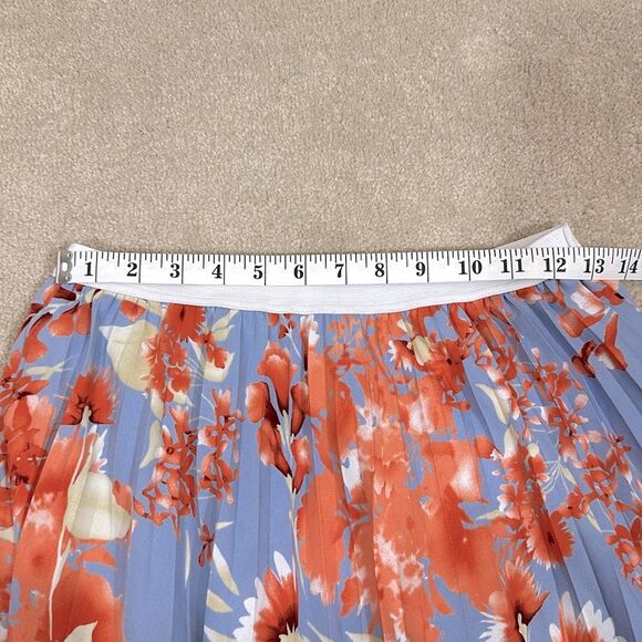 Halogen Floral Blue Pink Lined Spring Pleated Midi Women Skirt Size Small - Picture 6 of 8